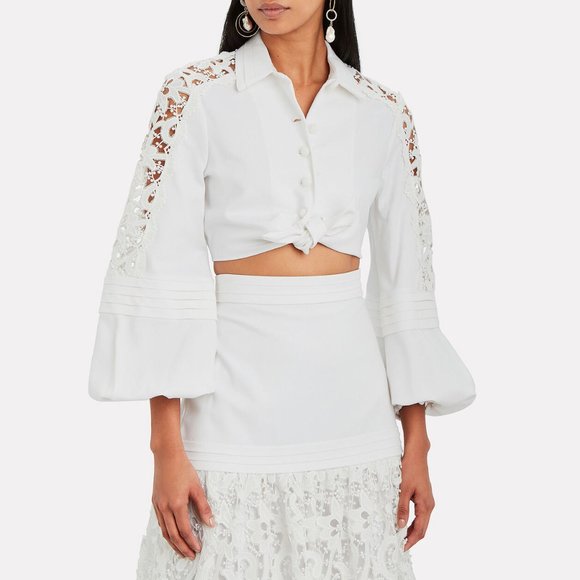 Alexis White Cropped Lace Inset Shirt, size Small. - Picture 1 of 14